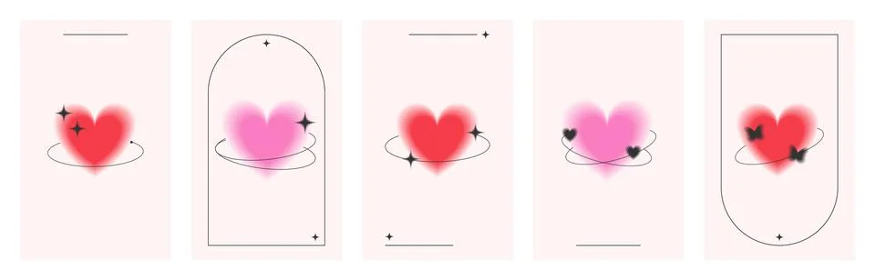 Aura gradient heart shape with blurry effect in red, pink colors. Stock Illustration