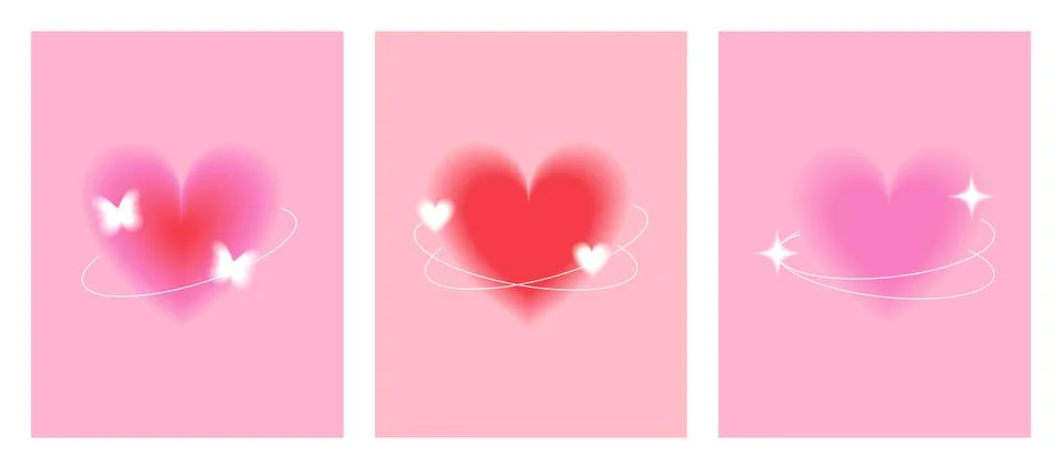 Aura gradient hearts shape with blurry effect, white lines and sparkles. 스톡 일러스트