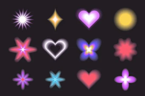 Aura Y2k blurred gragient set unfocused shapes, abstract geometric shapes, star Stock Illustration