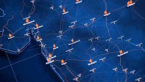 Aurangabad map big data visualization. Futuristic map infographic of city in Illustrazione stock