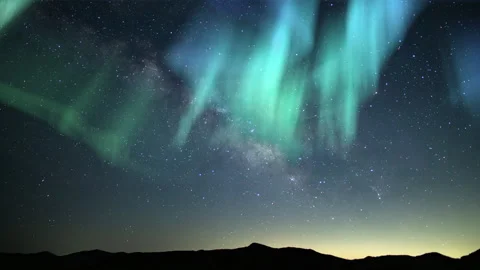 Aurora and Milky Way Time Lapse Unveiled Above Mountains Stock-Footage 330829816