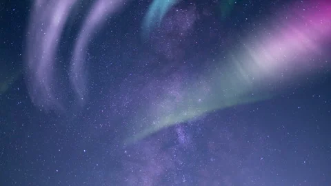 Aurora and Shooting Stars Milky Way Time Lapse Celestial Dance 8K Stock-Footage 327706053