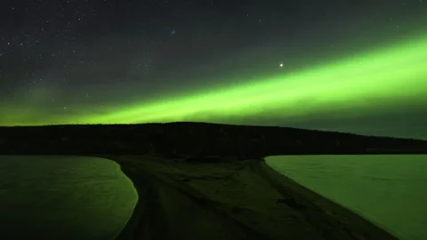 Aurora arc with Planet Mars over over the peninsula Stock Footage 250294166