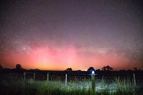 Aurora Australis with lamp Stock Photos
