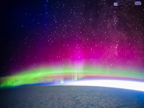 Aurora Australis over Indian Ocean from space in 4K Stock Footage