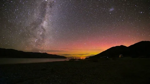 Aurora Australis time lapse New Zealand Stock Footage 78049519