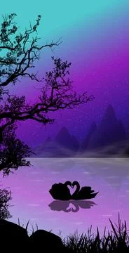 Aurora background with tree Stock Illustration