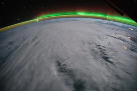 Aurora Borealis and eastern United States at Night from International Space Stat Stock Footage 259181861