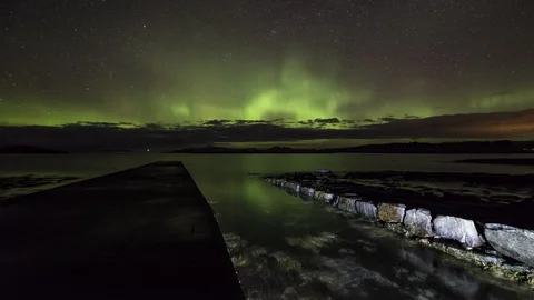 Aurora Borealis on the coast Stock Footage 88241318