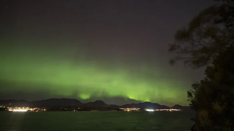 Aurora Borealis on the coast in strong winds Stock Footage 266692053