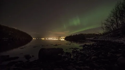 Aurora Borealis in creek Stock Footage 87950700