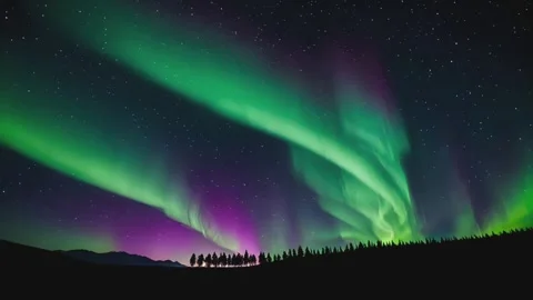 Aurora borealis dances over mountain silhouette 스톡 동영상 311655809