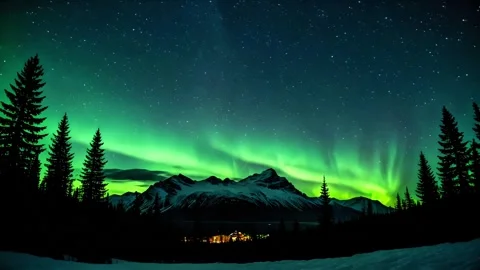 Aurora borealis dancing over the mountains 스톡 동영상 308535876