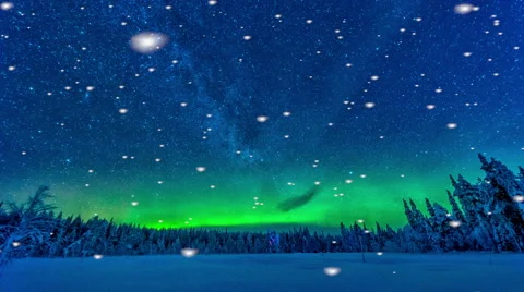 Aurora borealis with falling snow in Finland Stock Footage 40583357