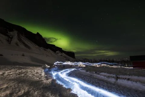 Aurora Borealis in with light effects, in winter Stock Photos