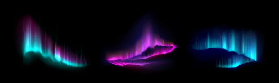Aurora borealis lights set isolated on black Stock Illustration