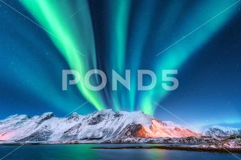 Aurora borealis. Lofoten islands, Norway. Aurora Stock Photos