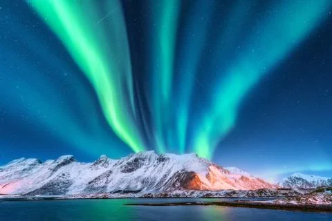 Aurora borealis. Lofoten islands, Norway. Aurora Stock Photos