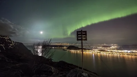 Aurora Borealis with moonlight Stock Footage 87955904