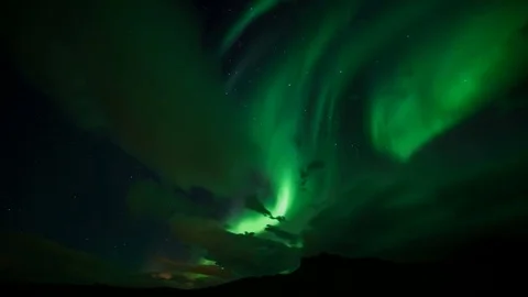 Aurora Borealis (Northern Lights) Dancing in The Sky in Western Iceland Stock Footage