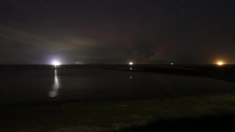 Aurora Borealis, Northern Lights at Walpole Bay, in Margate, UK. Stock Footage 251576653