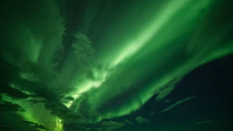 Aurora Borealis (Northern Lights) in Western Iceland. Time Lapse 4k. Stock Footage