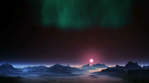 Aurora Borealis over an Alien Planet Vídeo Stock 93348605