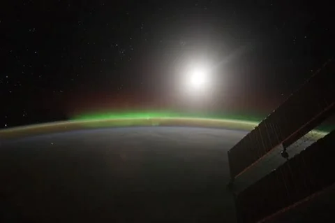 Aurora Borealis over the Atlantic Ocean from International Space Station Stock Footage 260469561