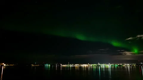 Aurora borealis over city Stock Footage 59135654