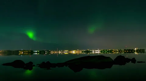 Aurora borealis over city Stock Footage 68790767