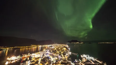 Aurora Borealis over city Stock Footage 87798165