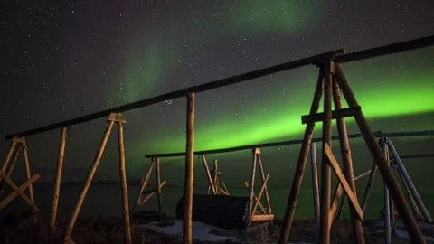 Aurora Borealis over fish flake Stock Footage 86348806