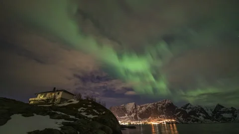 Aurora Borealis over the house Stock Footage 251343985