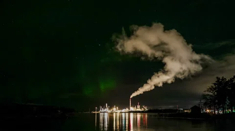 Aurora borealis over industrial area Stock Footage 59135672