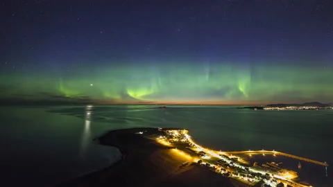 Aurora Borealis over the island Stock Footage 147433161