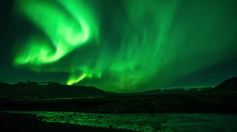 Aurora Borealis over a River Stock Footage 68958271