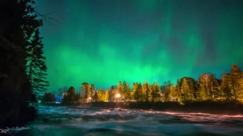 Aurora Borealis Over River Time Lapse Stock Footage 50087073