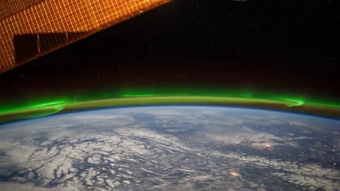 Aurora Borealis from the Pacific Ocean to the U.S. Coast Stock Footage 74285579