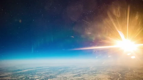Aurora Borealis from a plane over the earth Stock Footage 154862577