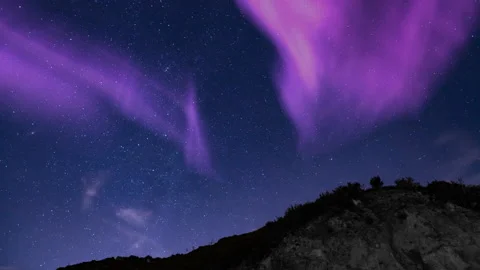 Aurora Borealis Purple Loop Winter Mountain Hills Northern Lights Vidéo 156661823