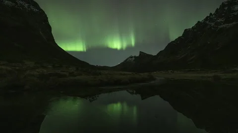 Aurora Borealis reflected in a mountain river Stock Footage 269712562