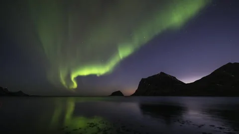 Aurora Borealis reflecting in the bay Stock Footage 251361878