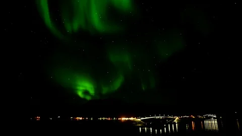 Aurora borealis time lapse over city Stock Footage 118148841