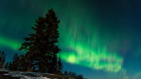 Aurora Borealis Time Lapse In Winter Stock Footage 120106843