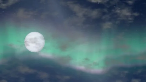 Aurora Borealis Timelapse with Full Moon Rising Through Night Sky Stock Footage 344936094