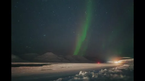 Aurora borealis timelapse over arctic fjord in Longyearbyen Svalbard polar night Stock Footage 301566335