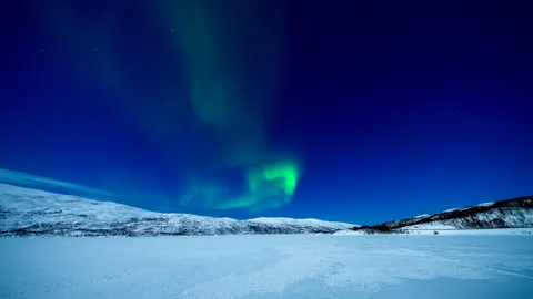 Aurora Borealis Timelapse Over Snowy Arctic Winter Polar Landscape Stock Footage 342730007