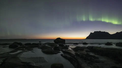 Aurora Borealis from Uttakleiv beach Stock Footage 251363087