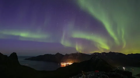 Aurora Borealis in violet sky Stock Footage 250298224