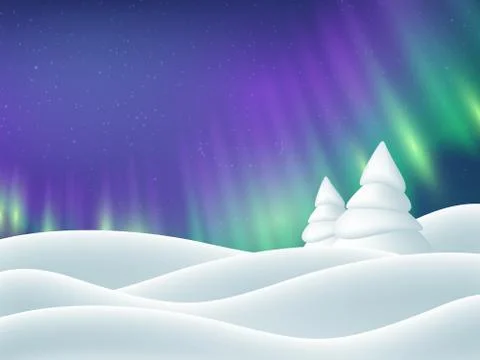 Aurora borealis winter landscape. Illustrazione stock